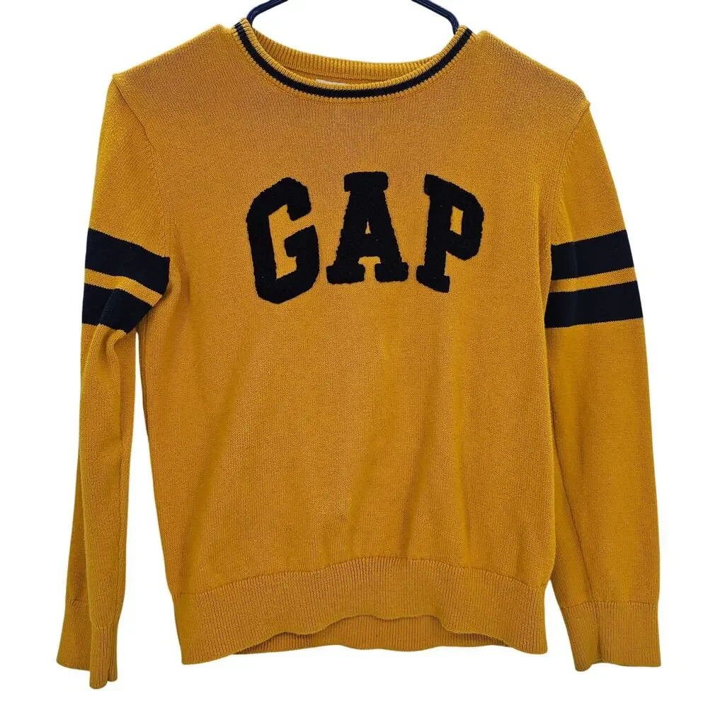 Gap Kids Boys size L 10 Logo Cotton Crewneck Long Sleeve Sweater Yellow/Black